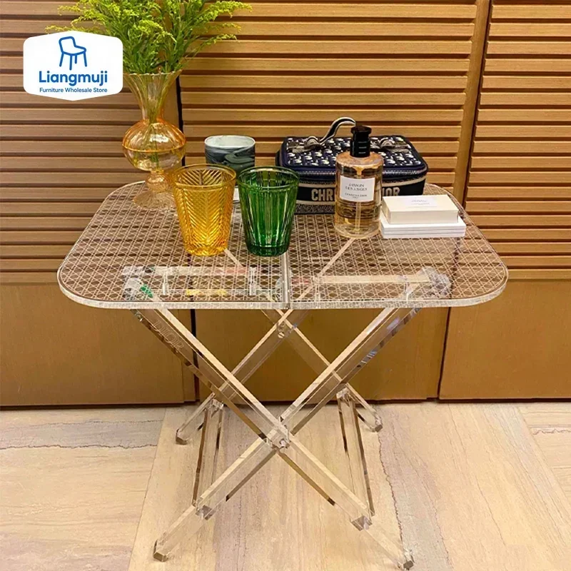 

Luxurious Acrylic Coffee Table - Foldable Transparent Edge Table, Stylish Living Room Sofa Table - Patterned Tabletop Dragon