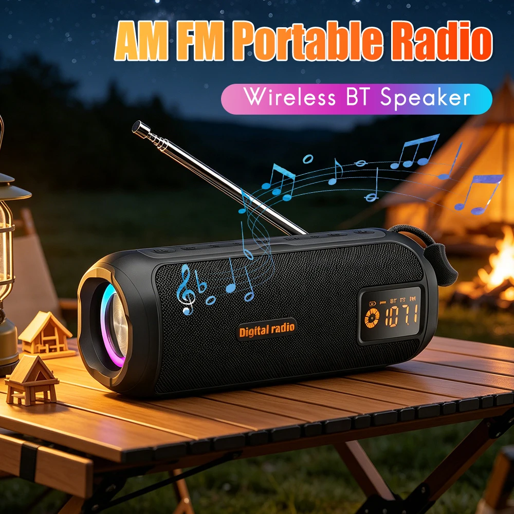 

Wireless BT Speaker Portable Radio Support TF Card AM FM Radio Rechargeable Radio for Home Kitchen Outdoor Portable Radio