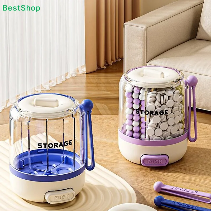♥Push-Type Rotating Pill Organizer - Transparent Multi-Layer Medicine Storage Container, Portable Daily Pill Dispenser