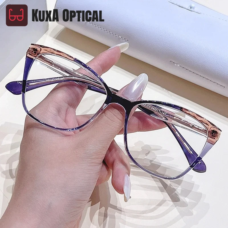 

KUXA женские модные очки «кошачий глаз» элегантные прочные пружинные шарниры гибкие очки градиентные прозрачные очки близорукость очки для чтения