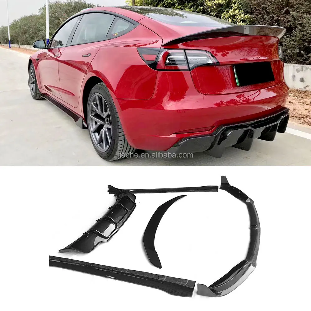 Dry Carbon fiber Front Lip Rear Diffuser Spoiler Side Skirts Air Vent Trunk Trims case for Tesla MODEL 3 Body Kit Car Styling