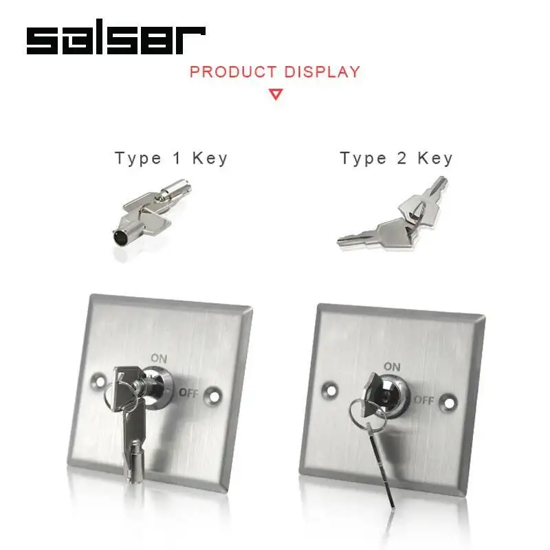 Access Control Switch Panel Mounted Stainless Steel Metal Key Rotary Selector Emergency Door 86mm Type Exit Button
