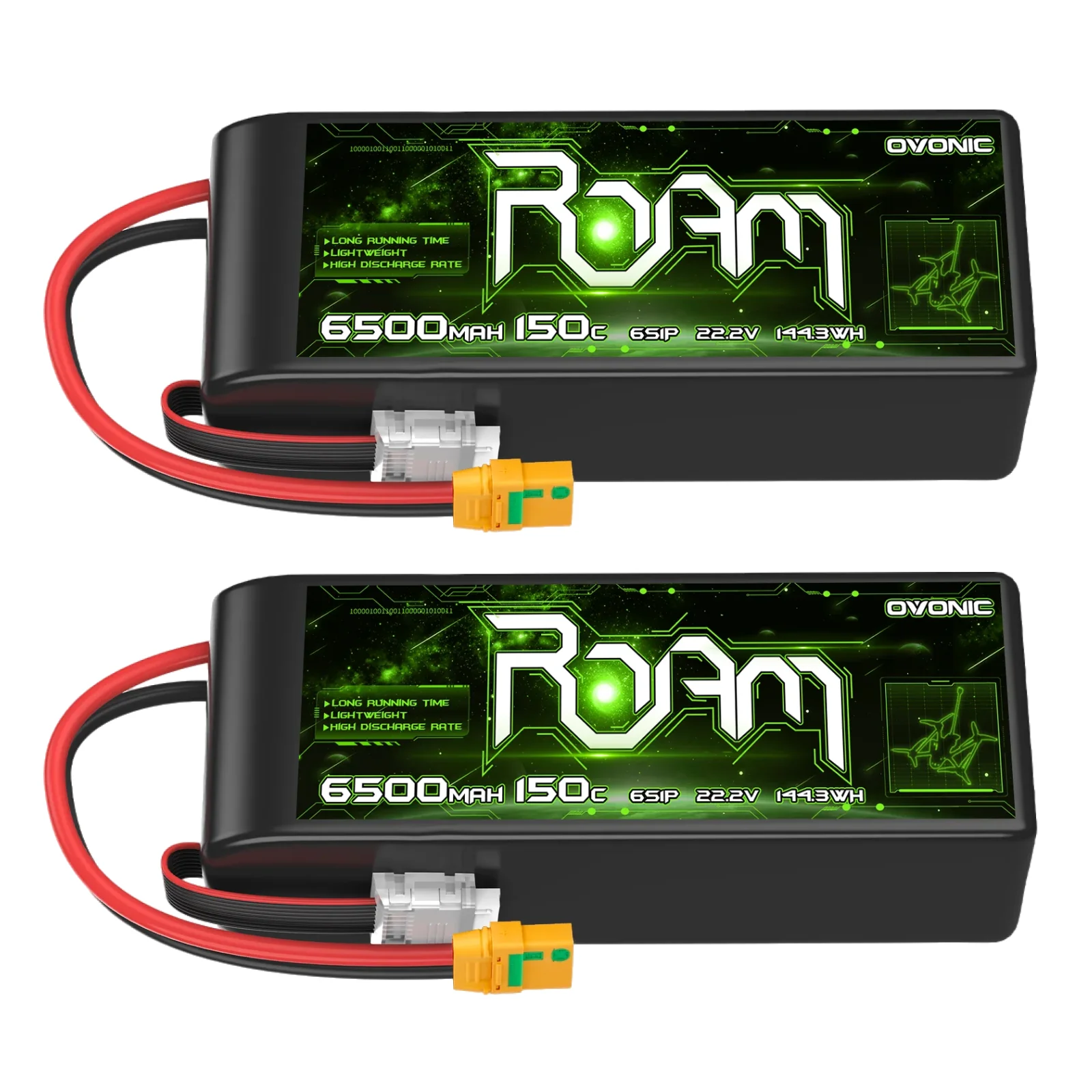 Batteria Lipo Ovonic Roam Serie 6S 6500mAh 6S1P 150C 22.2V a lunga autonomia con connettore XT90-S anti-scintilla per multirotore Cenilifter a lunga portata da 6-10 pollici X-Class-2 Pack