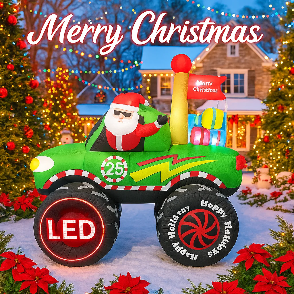 5.91FT Giant Outdoor Decoration Christmas Inflatable Model Truck Santa Monster Reindeer LED Lights Xmas Yard Lawn Party Ornament - view 4