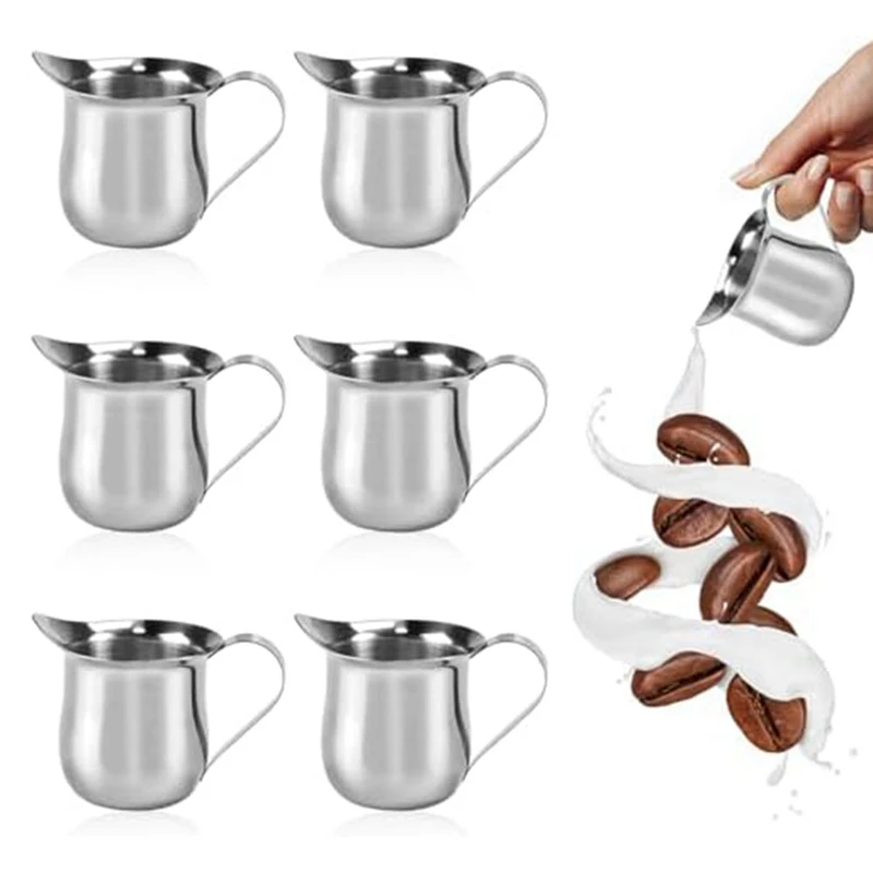 

6Pcs Bell Creamers 90Ml/3Oz Mini Creamer Jug Stainless Steel Milk Pitcher Cup Mini Coffee Jug Milk Frothing Pitcher