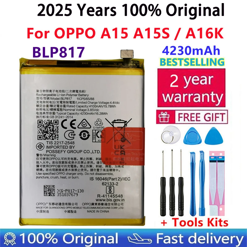 

100% Orginal High Quality Replacement Battery For OPPO A15 A15s A16K BLP817 New Mobile Phone 4230mAh Batteries Bateria