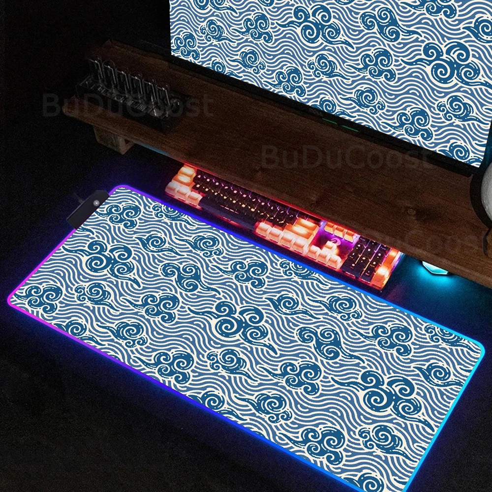 Alfombrilla de ratón con textura de nube, impresión de alta definición, XXL, retroiluminación RGB, Accesorios de ordenador grandes para juegos, 400x900x4