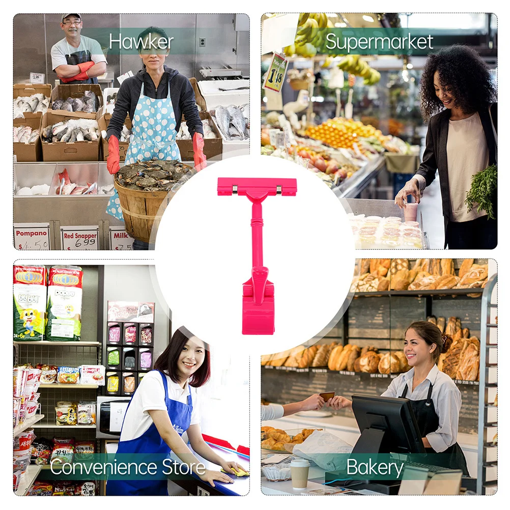 8 قطعة حامل بطاقة السعر البلاستيكية 360 درجة قابل للتعديل قابلة لإعادة الاستخدام التسمية المشبك لعرض علامة الرف مقاطع الرأس المزدوجة حامل التسمية