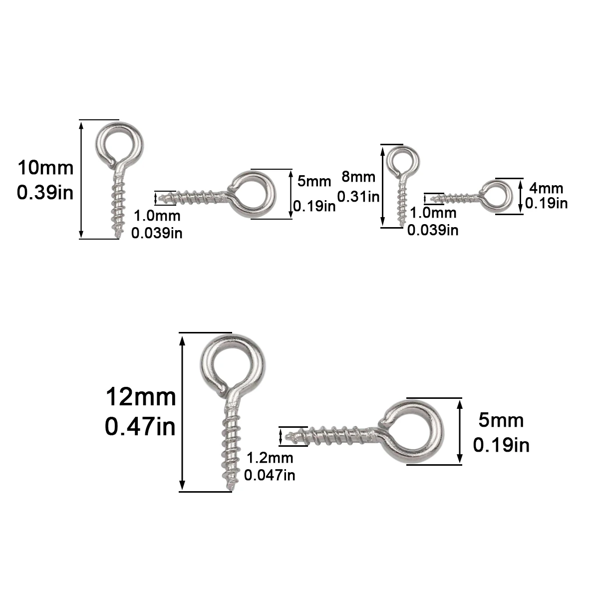 100 шт. 4x8/5x10/5x12 мм мини-шпильки из нержавеющей стали серебристые завинчивающиеся люверсы для изготовления ювелирных изделий DIY ремесленные принадлежности аксессуары