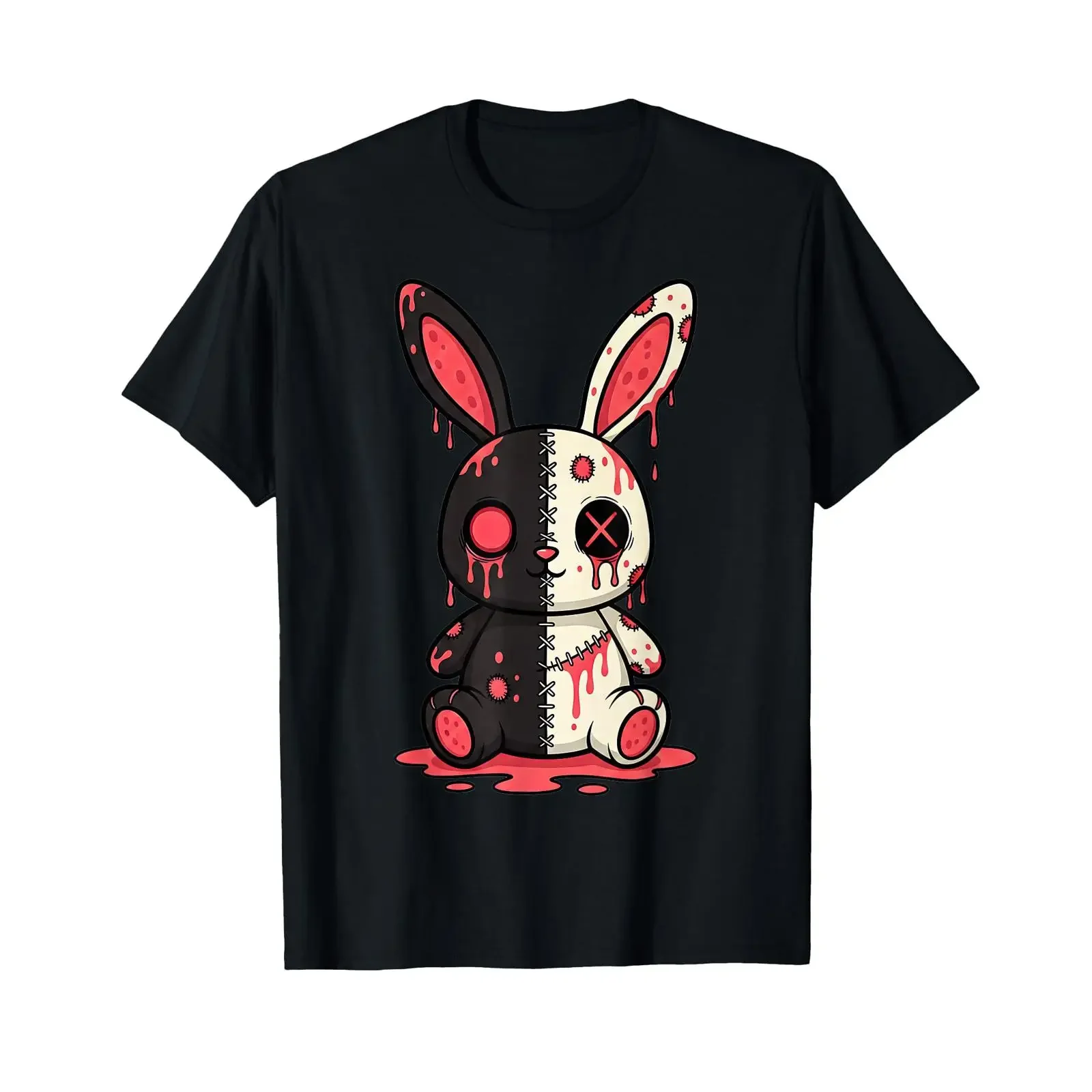 Gruseliges Horror Basen Puppe im Gothic Stil dunkel ästhetisch Scarry Rabbit T Shirt vintage Washed Breathable Casual Soft