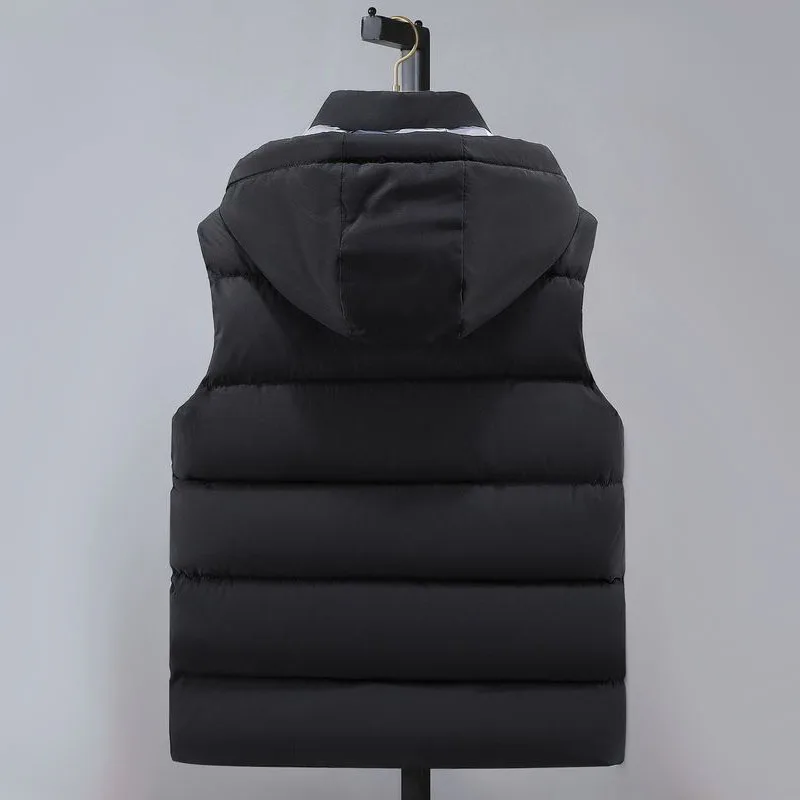 Autunno Inverno Uomo Gilet con cappuccio Addensare caldo gilet di cotone Giacche senza maniche Cappotti tinta unita Maschile Casual Capispalla con cerniera