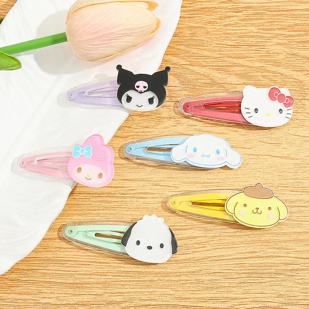 Horquillas de 6 piezas diseñadas después de los personajes de dibujos animados clásicos de Sanrio como Kuromi, Hello Kitty, My Melody y Cinnamoroll