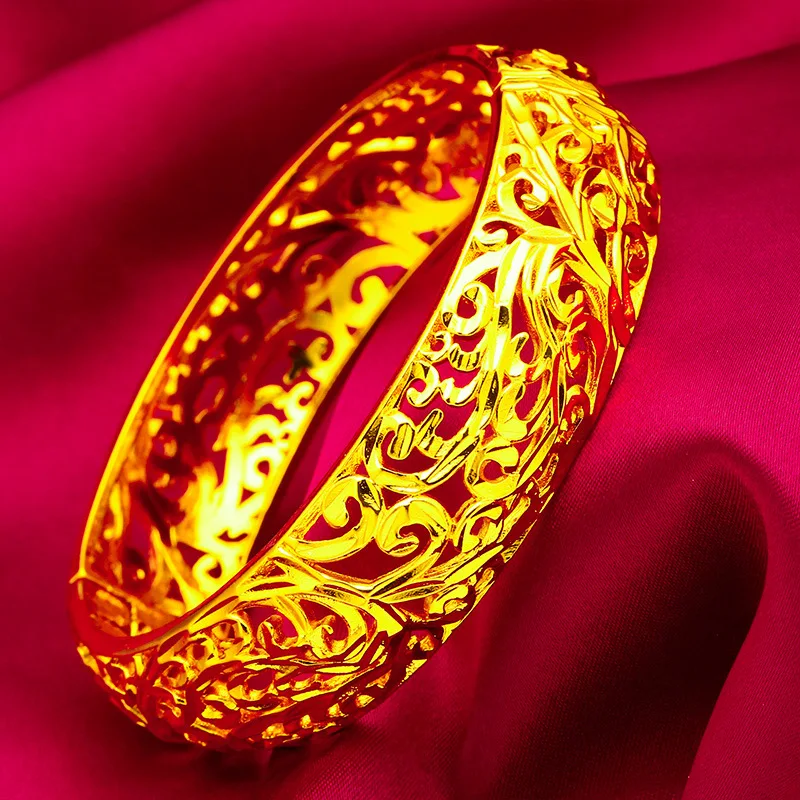 

Hollow Flower Clasp Bracelet Women's 24K Gold AU999 - Guochao flower bracelet, warm luster, for parties & dating elegant looks