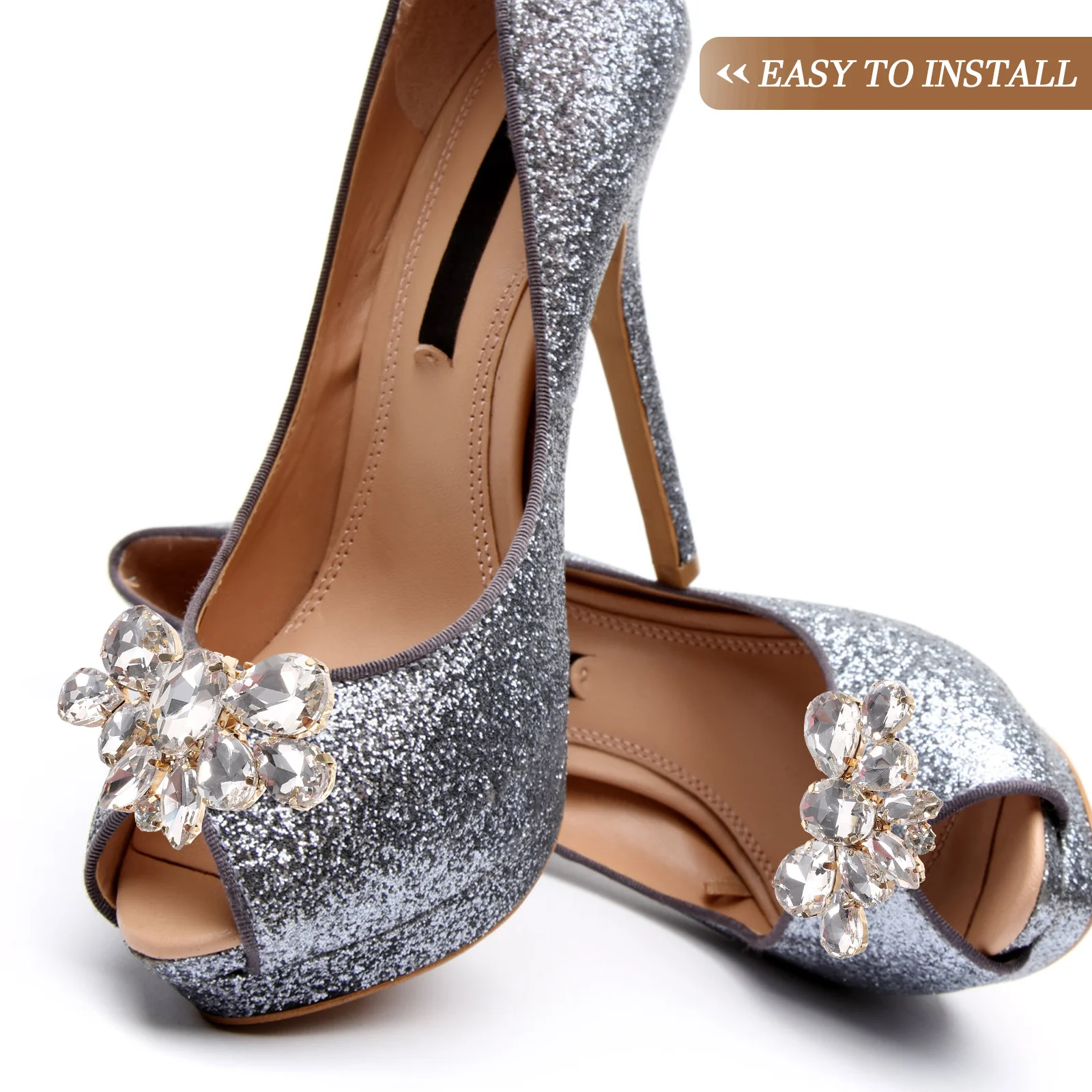 

2 Pcs Clips Accessories Decorative Rhinestone Crystal Buckles Removable Shoe Charms for Women Wedding Party Alloy for High