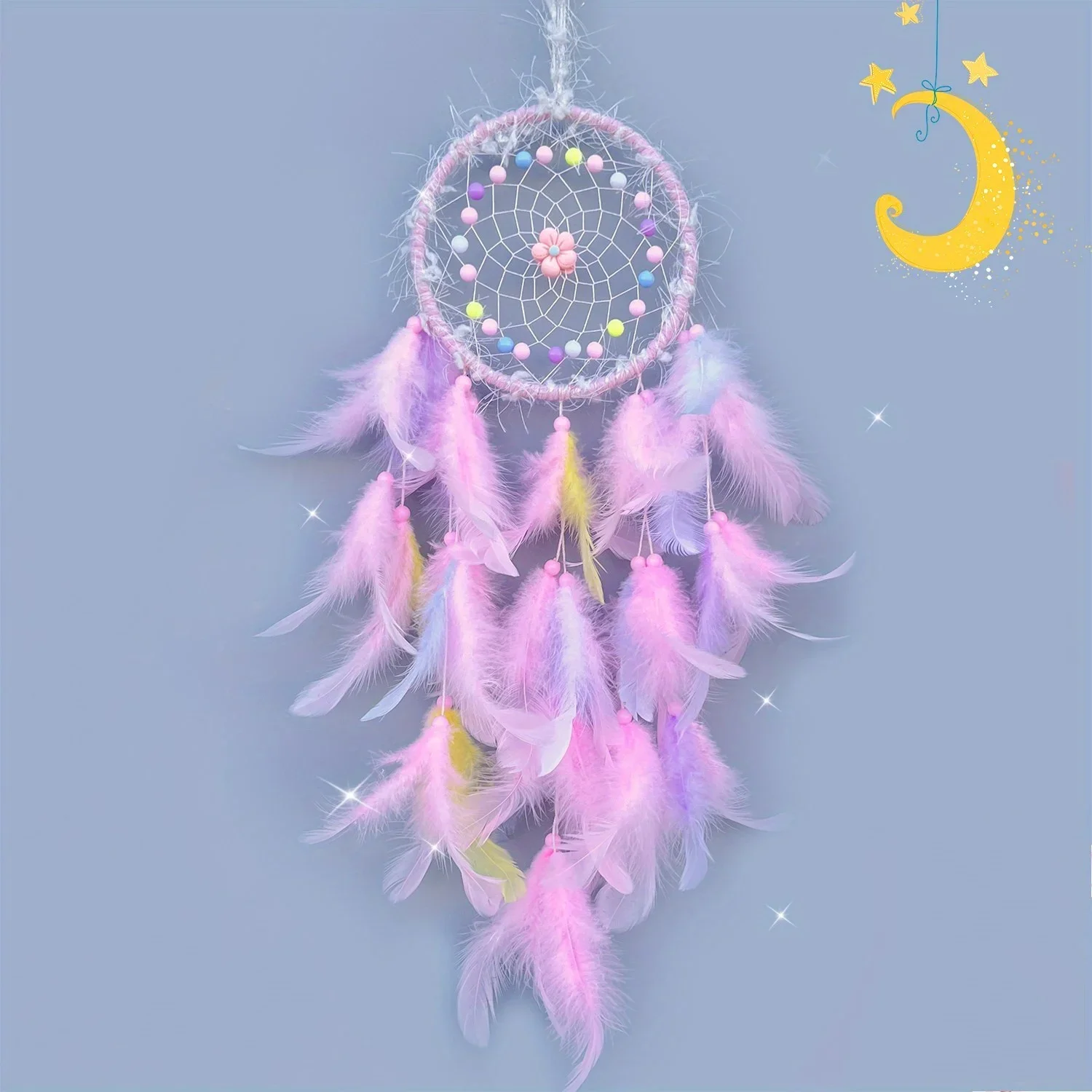 1 pc Colorful Feathers Purple Dream Catcher Handmade Feather  Pendant Beads Wall Hanging Ornament for Kids Bedroom