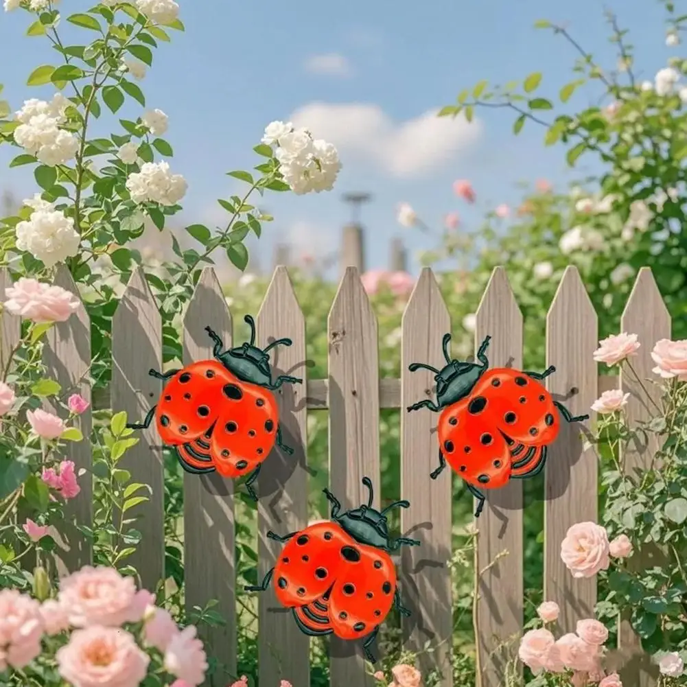 Metal Ladybug Wall Decor Colorful Garden Decoration Outdoor Indoor Metal Craft Vibrant Metal Ladybug Outdoor Garden Decoration