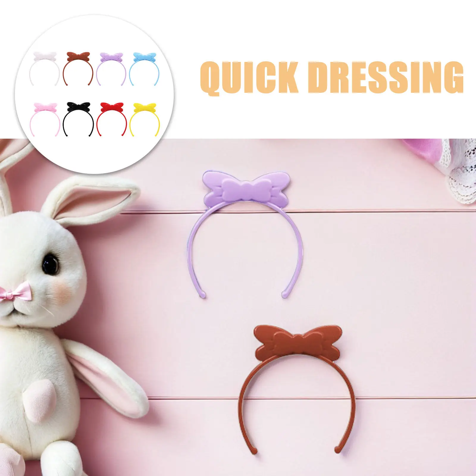 8Pcs Cotton Bow Headband Mini Bowknot Hair Hoop Party Favor Dress Up Accessories Girls Craft Supplies Dollhouse Props