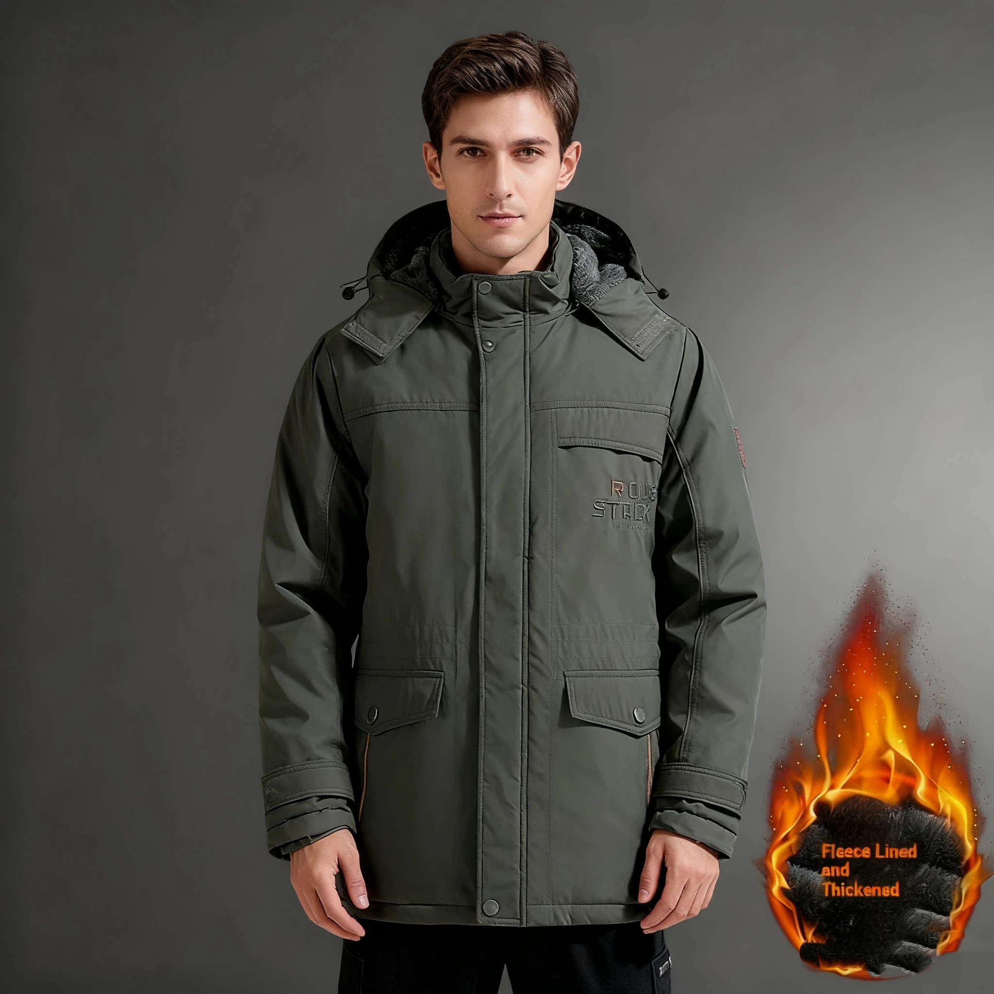 

Men winter Parker down jacket windproof hooded fur collar lining thick warm jacket fashionable casual jacket men's winter jacket