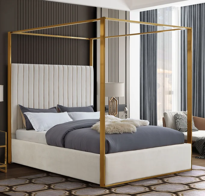 

Wholesale Bedroom Furniture king Size Fabric Bed with Gold Metal Frame with High Quality