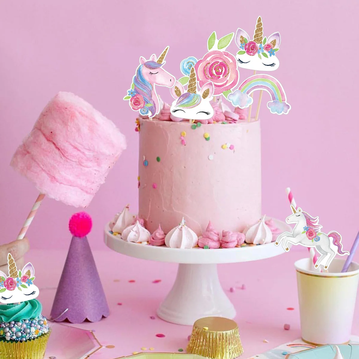 24 szt. Karton jednorożec Cupcake Topper kolorowe tęczowe papierowe wykaszarki dla dzieci jednorożec urodziny DIY materiały do ​​dekoracji ciast — zdjęcie 5