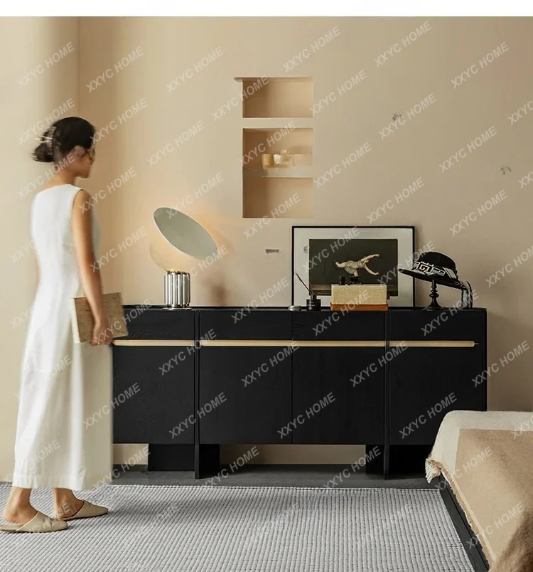 Side cabinet solid wood black household living room bedroom ash wood storage side cabinet