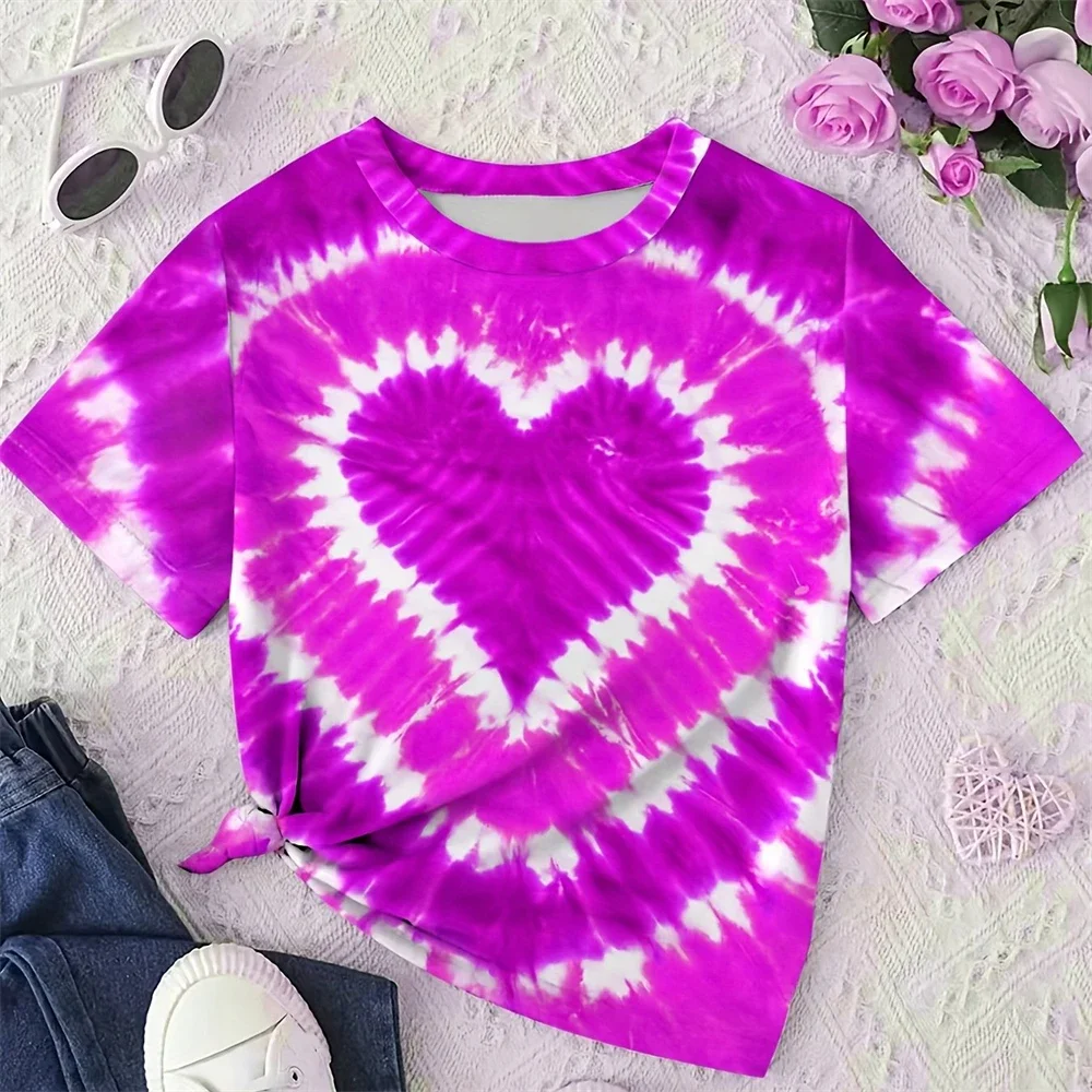 Tie Dye Rainbow T Shirt Girl Short Sleeve Tshirt Summer Girls Outdoor Sports Tee Shirts 4-12y Kids O Neck Tops 2026 Baby Clothes