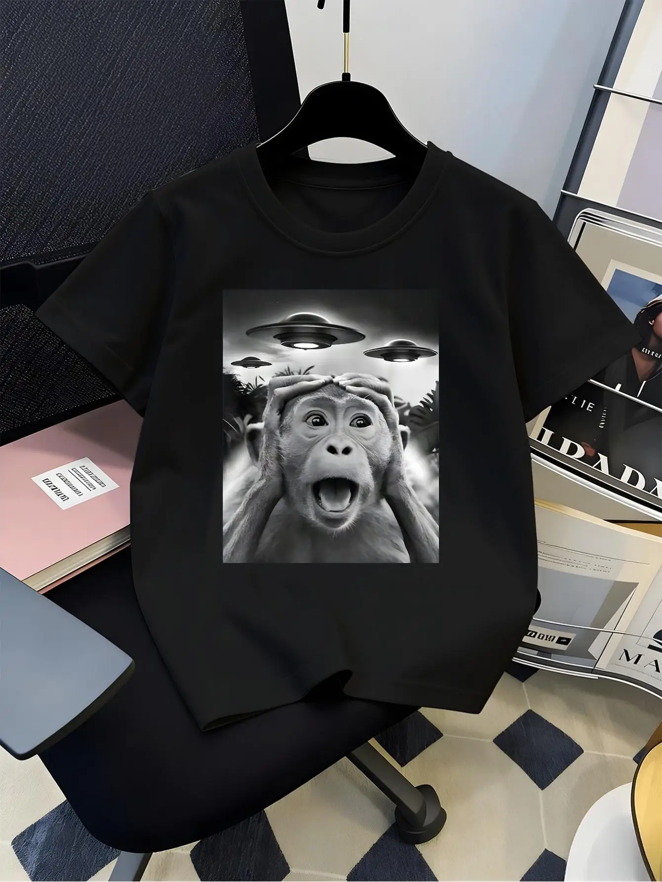 Kids Boys Girls T Shirt Monkey Alien Ufo Surreal Print Short Sleeve Tee Family Matching Summer Holiday Parent Child Casual Tops