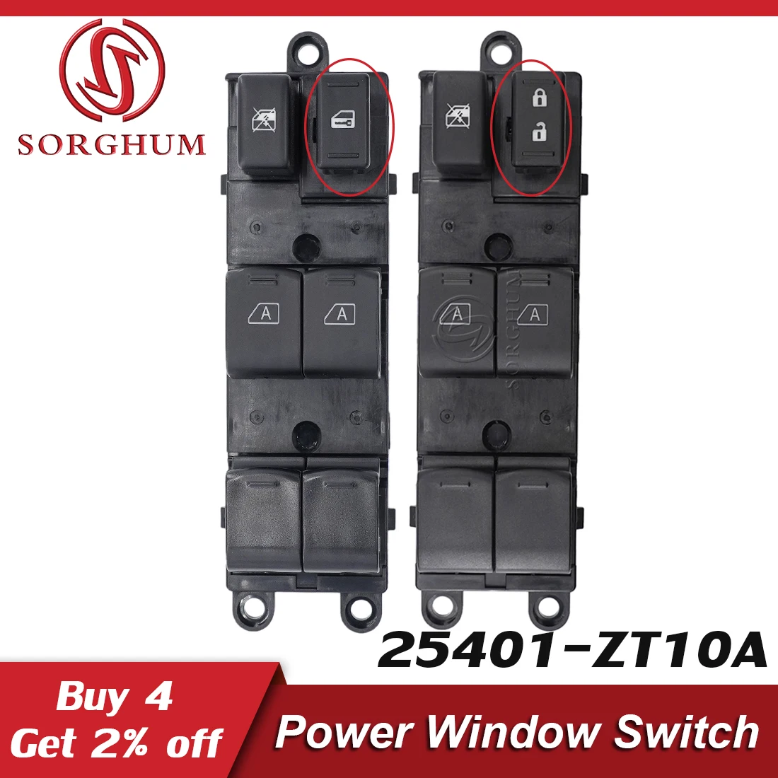 

Sorghum 25401-ZT10A Power Master Window Switch Lift Button For Nissan Armada Titan 2004-2014 25401-ZW00A 25401-ZK30A 25401-CB60A