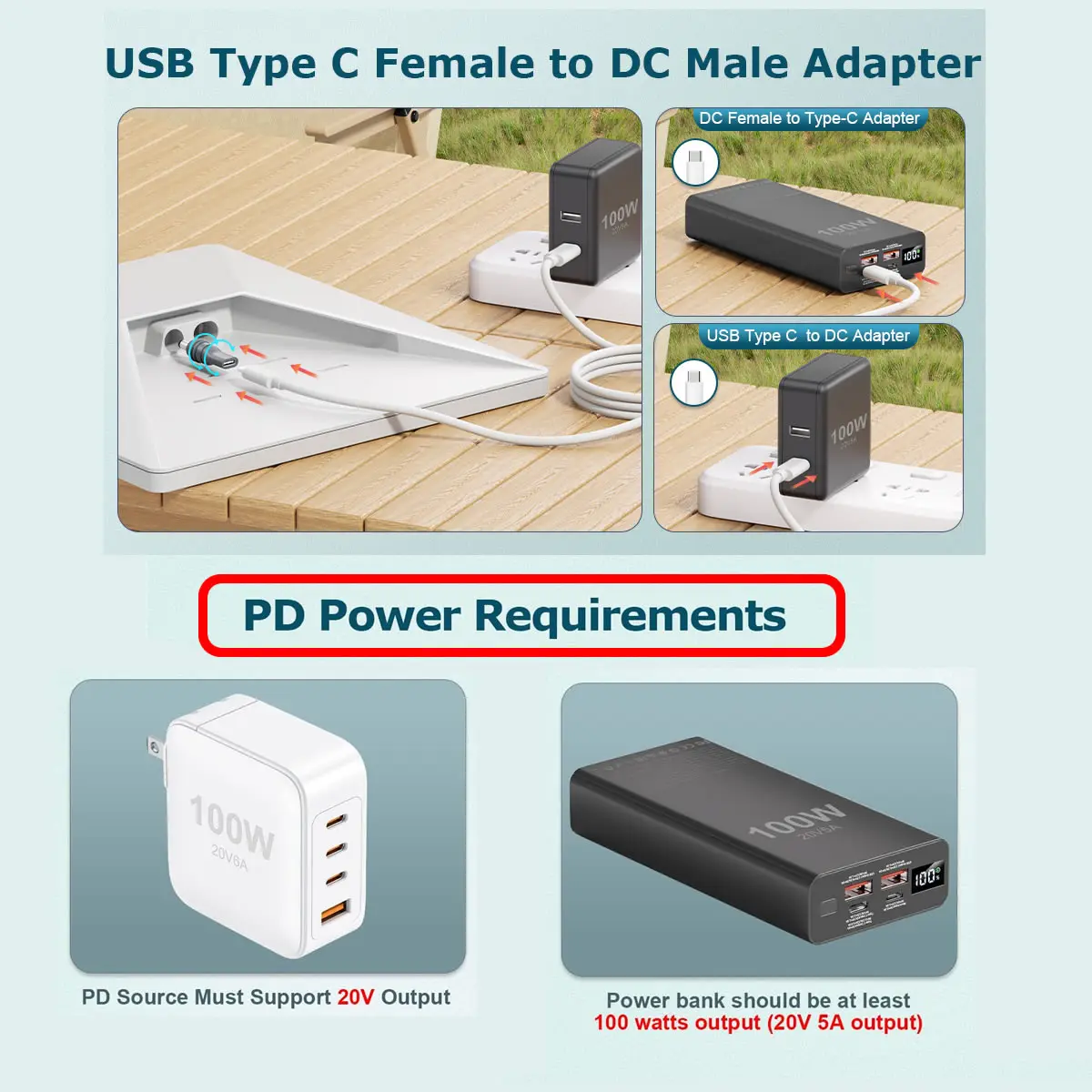 Starlink Mini Power Adapter USB-C to DC5521 Male Adapter Type-C to DC 5.5x2.1mm Connector PD 100W For Starlink Mini Charge