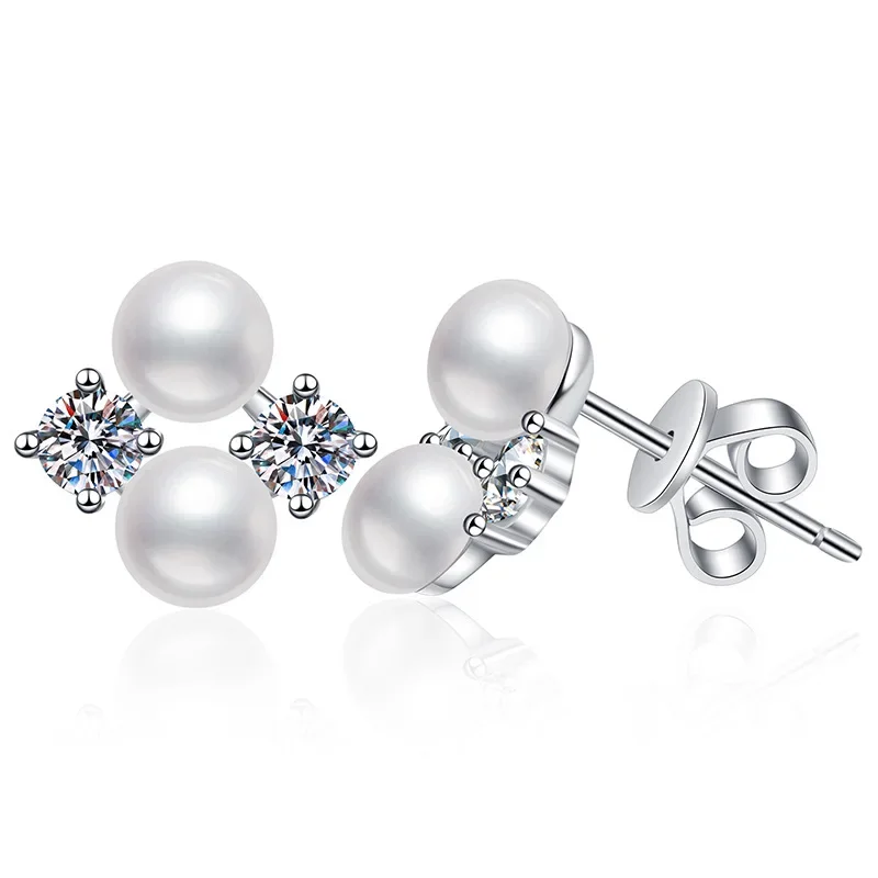Trend Natural Freshwater Pearls 0.8ct D Color  Moissanite Earrings for Women S925 Sterling Silver Stud Earrings Wedding Jewelry