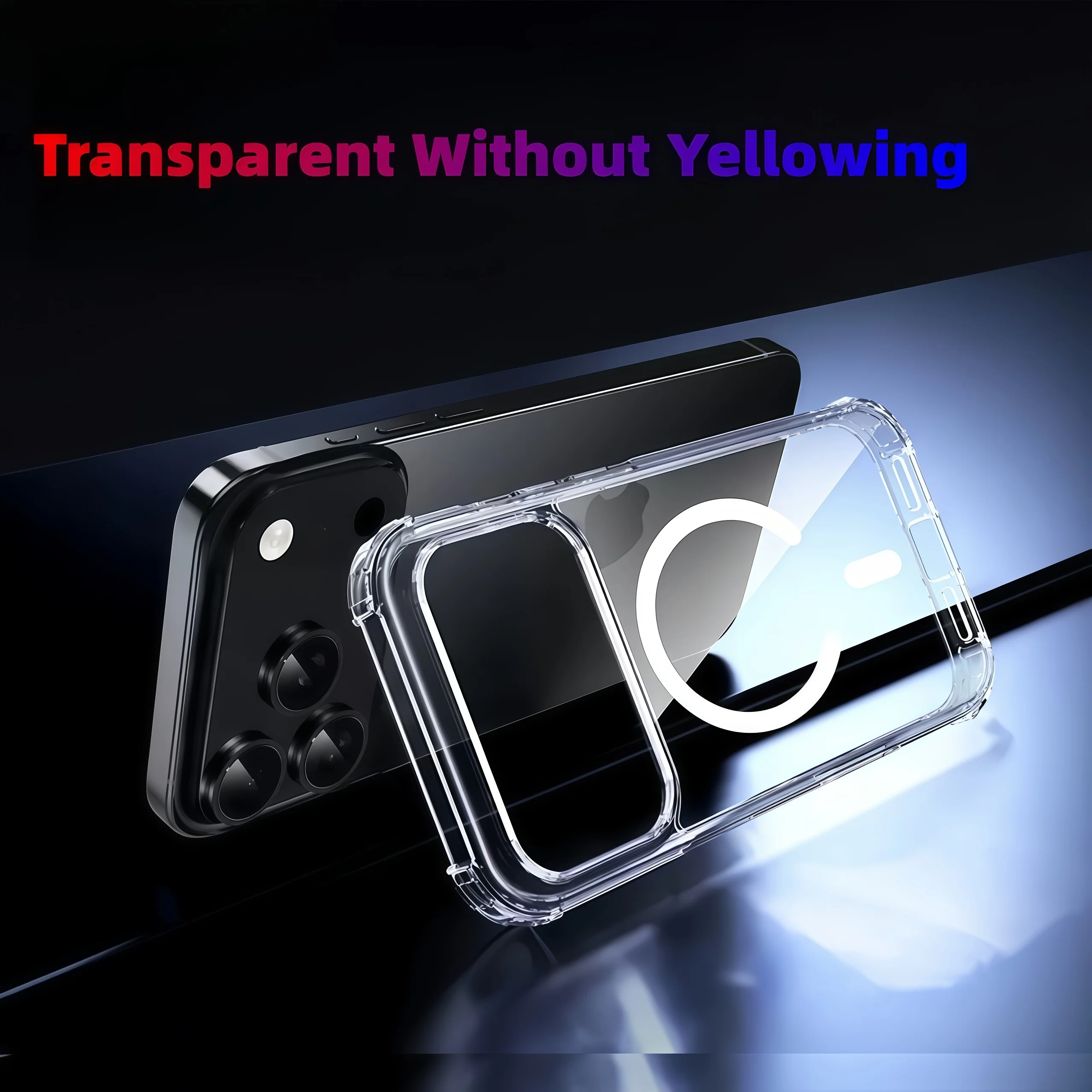 2 قطعة مغناطيسية شفافة دون اصفرار حافظة هاتف مقاومة للصدمات لهاتف آيفون 17Pro Max /17Pro/17/كريستال هوائي شفاف مغناطيسي