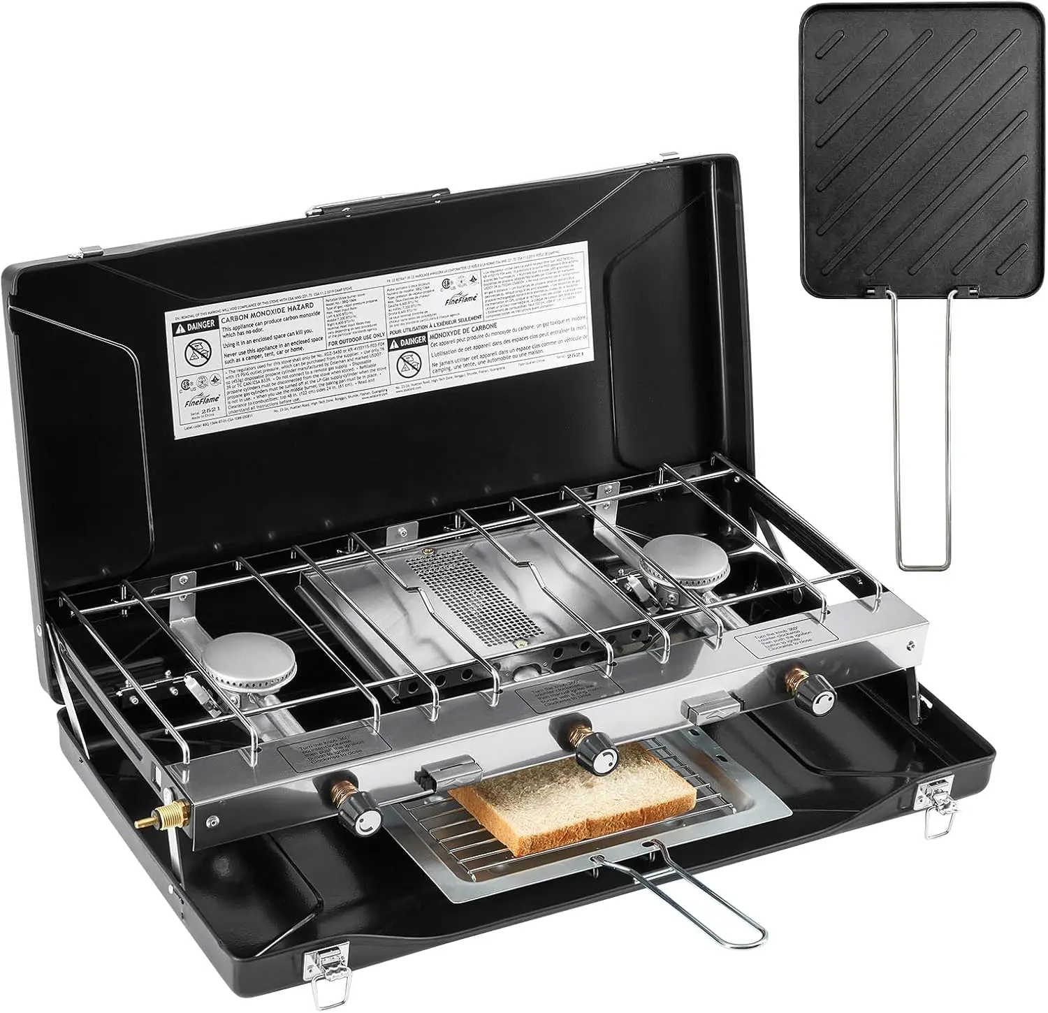 

Camping Stove, 3 Burners Propane Portable Camp Stove with Regulator & Griddle, Push-Button Instant Ignition, Portable Camp Grill