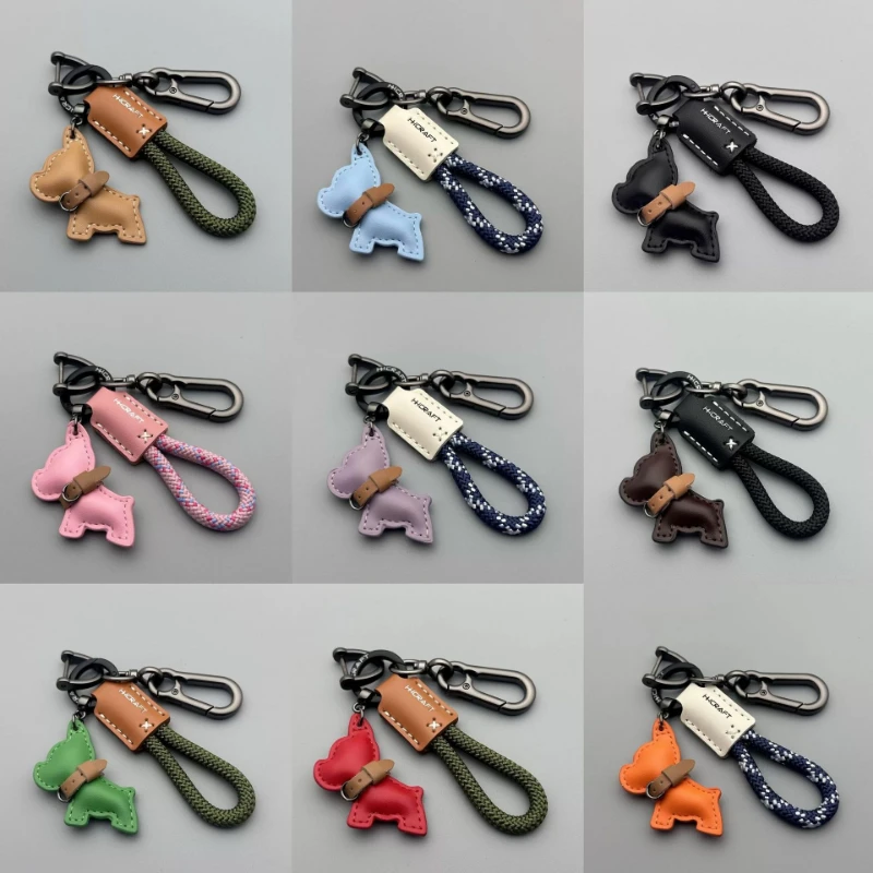 Dog Keychain Leather, Braided Rope Key Chain with Anti-Loss Strap for Women Men, Car Key Organize