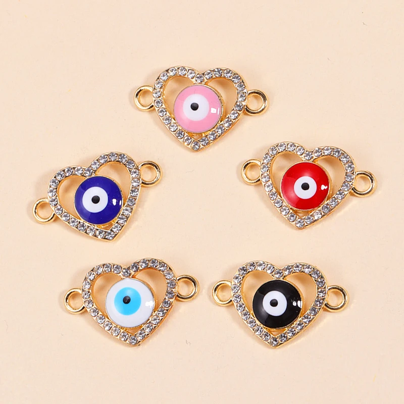 10Pcs Enamel Evil Eye Charms For Women Gift Jewelry Fashion Zircon Love Heart Bracelet Necklace Connector Pendants DIY Accessori