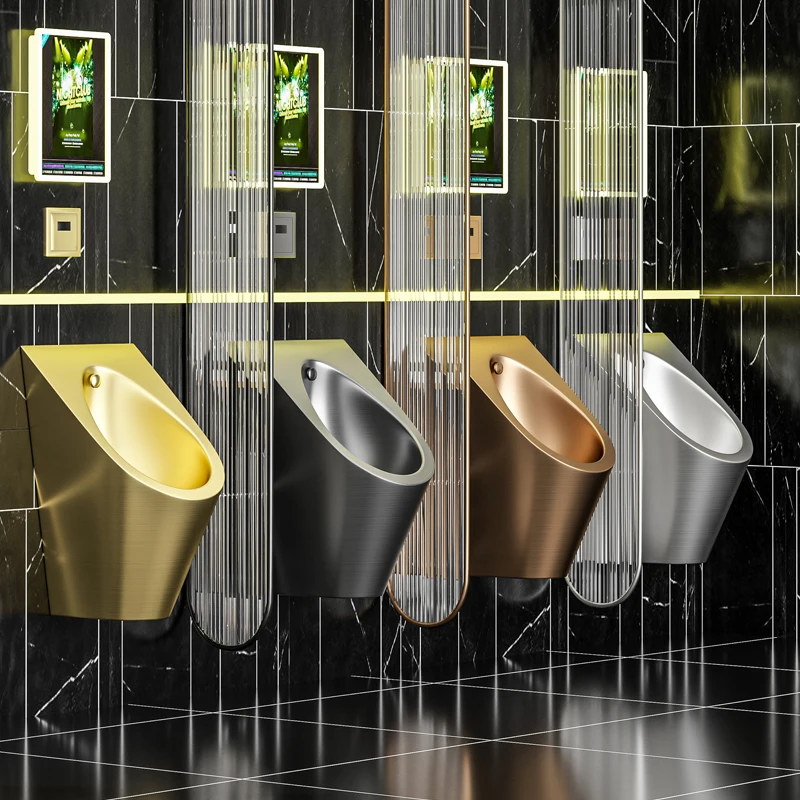 مبولة الحمام المصنوعة من الفولاذ المقاوم للصدأ باللون الأسود الفاخر الخفيف المثبت على الحائط، شريط المبولة التعريفي KTV، مبولة ذهبية #3