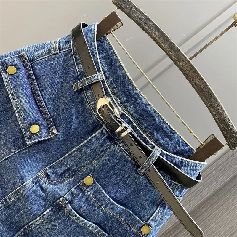 Dark Denim Short Skirt Women's High-waisted Culottes Summer New Tooling Wide-leg A-word Shorts Skirt