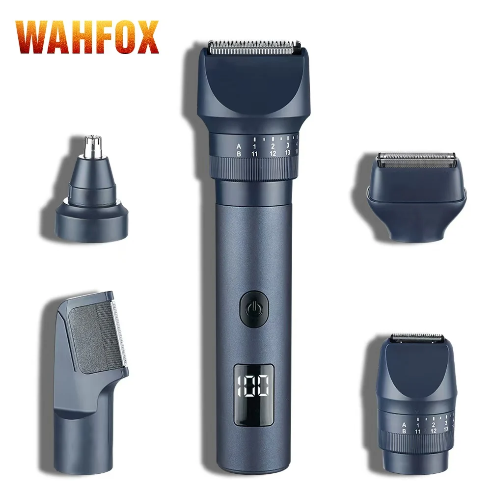 WAHFOX 5-in-1 Men's Hair Clipper Combined Blades Electric Razor Face Shaving Kit Beard Nose Trimmer Hair Cutting Machine