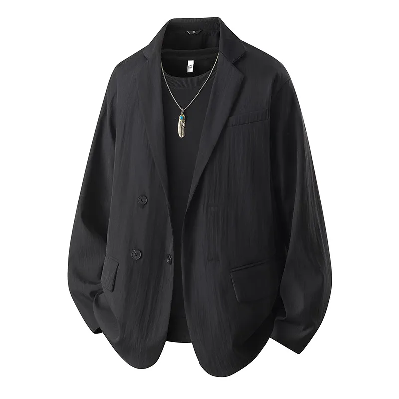 

Korean Sle Casual Loose Fit Men's Suit Double Breasted Lapel Jaet Polyester Fabric Youth Trend Autumn Spring Outerwear