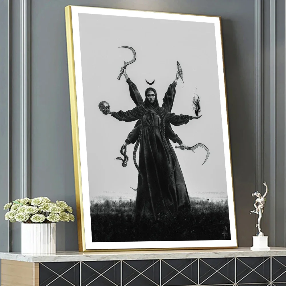 Black And White Art Goddess Mara Poster Prints For Living Room Decor Gothic Mysterious Folk Legends Art Canvas Painting Wall Art