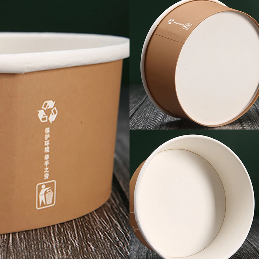 10PCS Kraft Paper Bowl Thickened Disposable Paper Bowl 500-1500ML Wedding Birthday Party Disposable Tableware