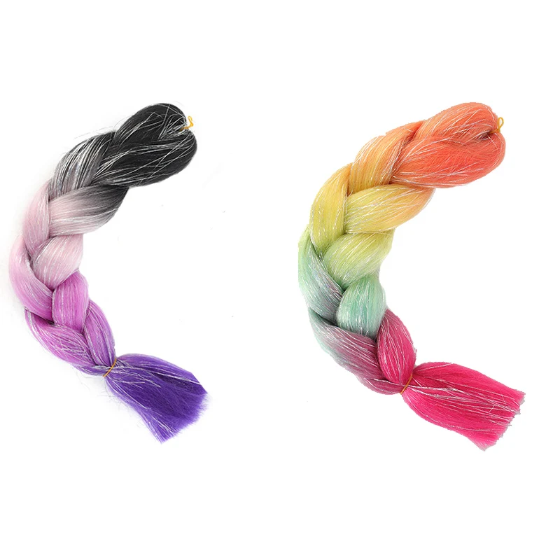 Peluca femenina de ganchillo Multicolor, cabellera trenzada de fibra sintética resistente al calor, de cuatro colores, alambre dorado, adecuada para uso en fiestas