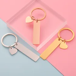 10Pcs/Lot Mirror Polished Heart Bar Keychain Stainless Steel Anti-lost Keyring Name Date Coordinate  Jewelry