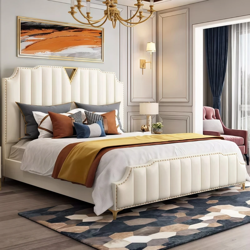 #Modern Minimalist Luxury Famous Bed Nordic Upholstered Leather Double Bed Princess Wedding Large Bed For Master Bedroom