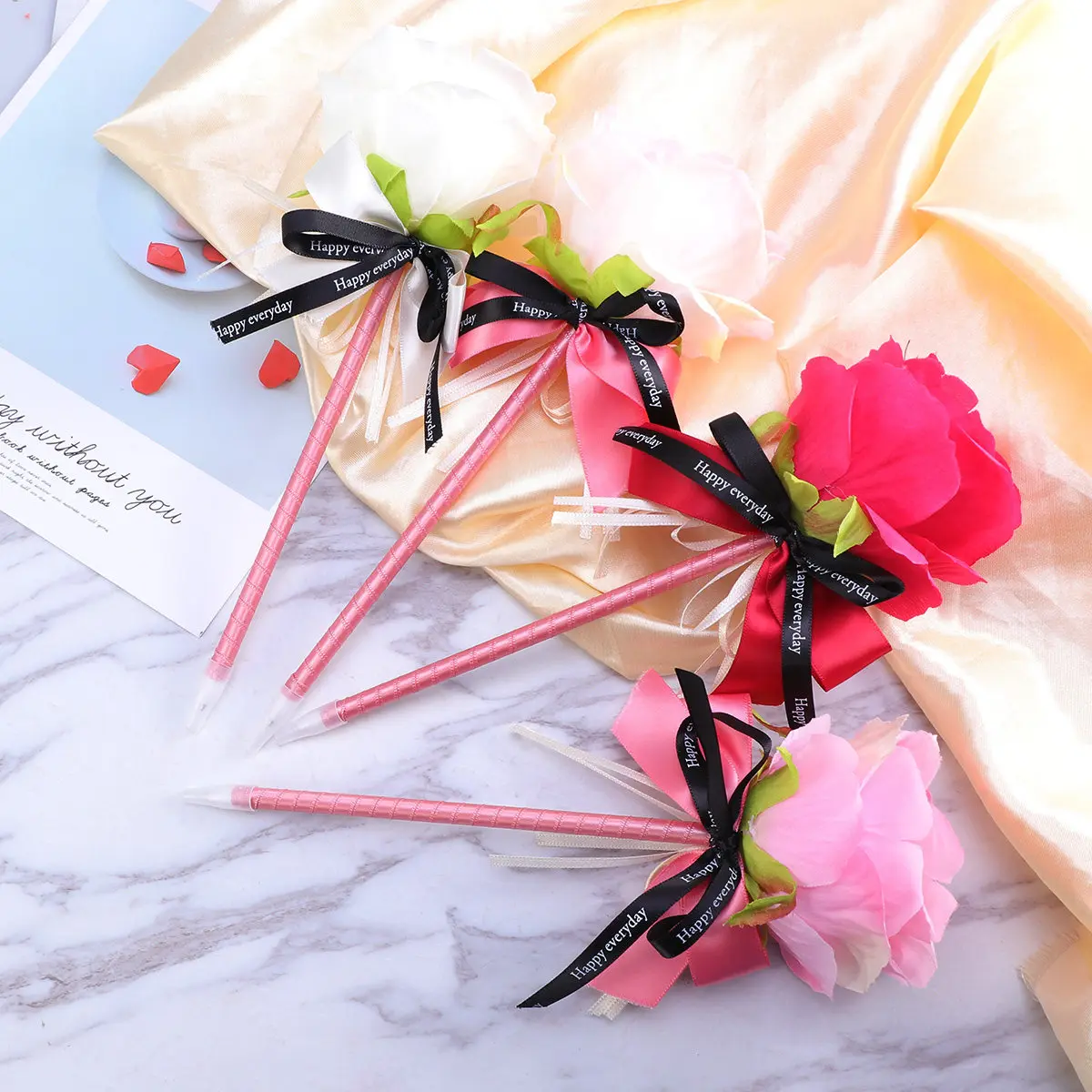 

5Pcs Fancy Ballpoint Pens Adorned with Realistic Artificial Peonies Perfect Novelty Pens for Women School Office Party