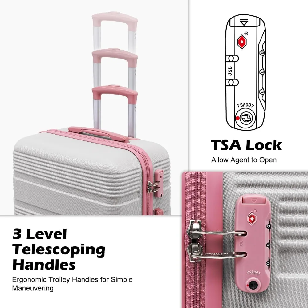 LONG VACATION Luggage Set 4 Piece Luggage Set Carry on Suitcase ABS Hardshell Lightweight TSA Lock Spinner Wheels Luggage