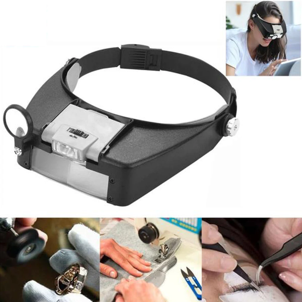 1.5X 3X 6.5X 8X Head-Mounted Magnifying Glasses LED Lights Loupe Microscope For Repairing Watch Jewelry Reading Repair Tool