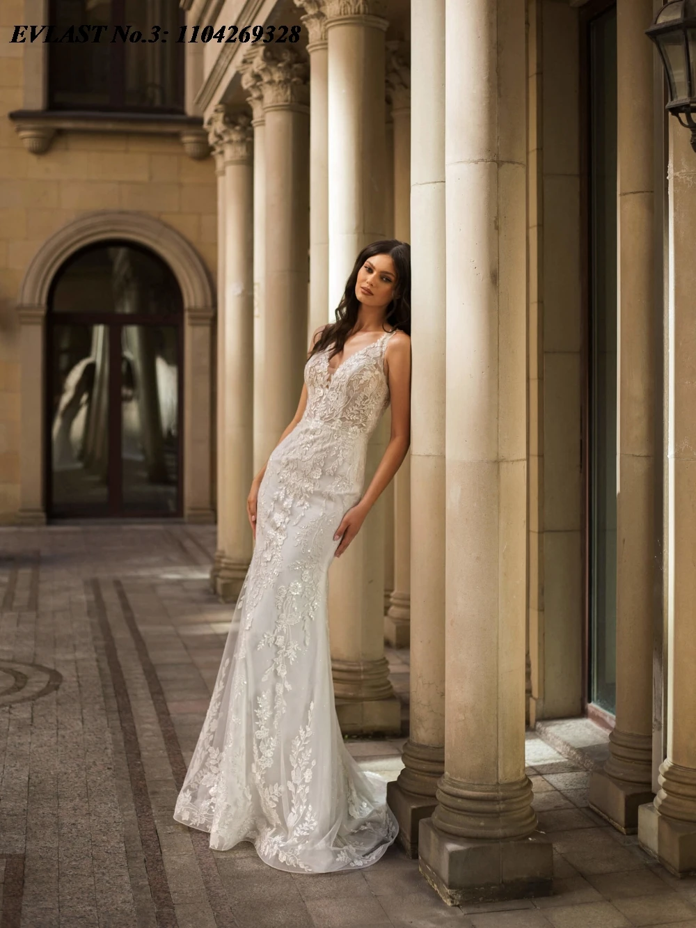 EVLAST Customized Romantic Mermaid Wedding Dress Lace Applique Detachable Train Sexy Women Bridal Gown Vestidos De Novia E3W41