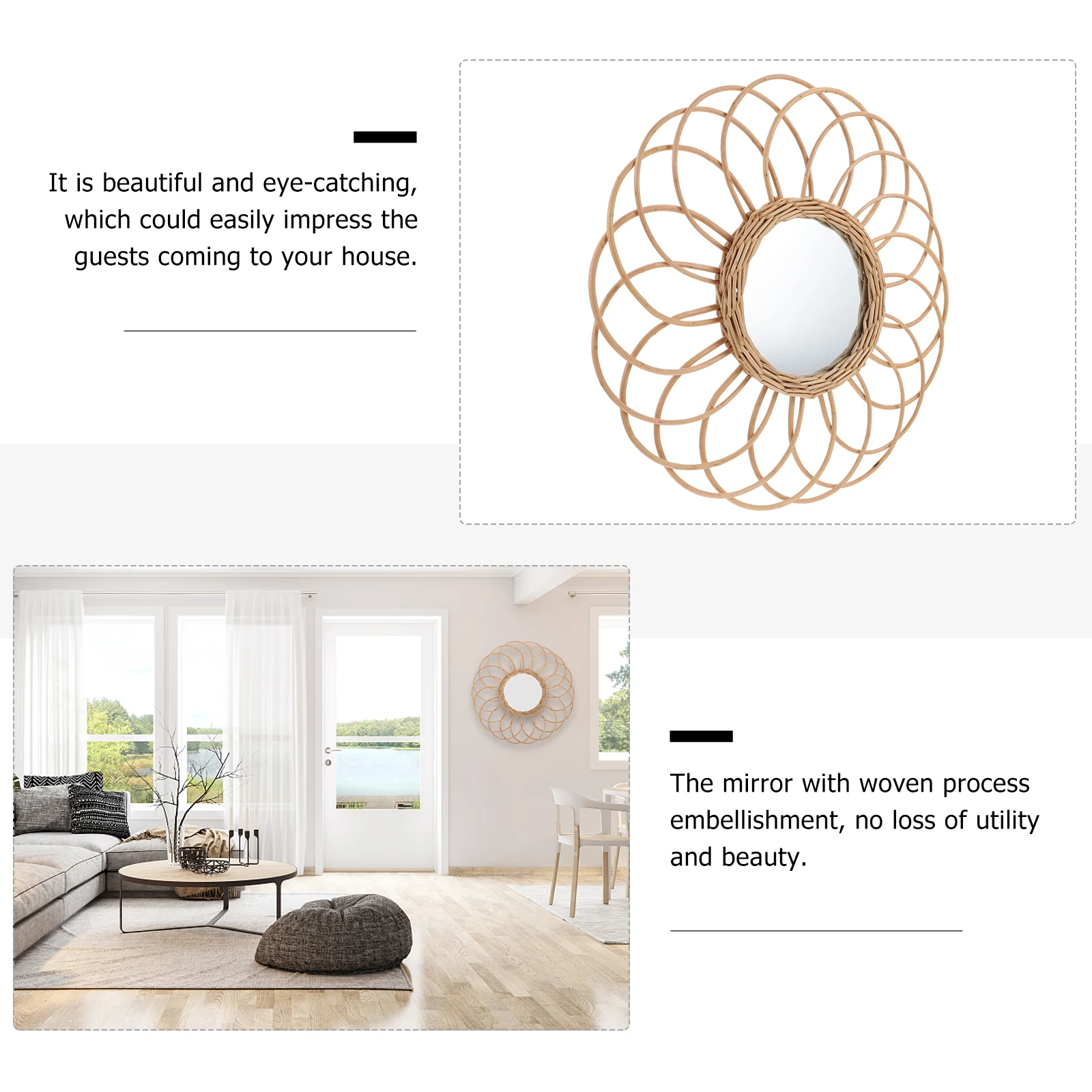 1pc geweven decoratieve kaki aan de muur gemonteerde handgeweven make-upspiegel voor badkamer slaapkamer studio home decor hangende make-upspiegel