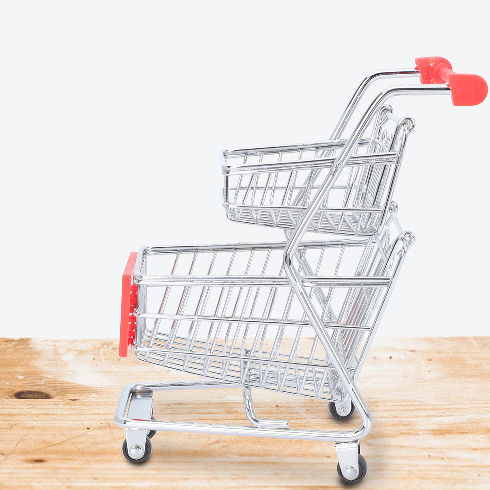 Creative Mini Shopping Cart Double Layer Trolley Adornment Desktop Storage Basket Hotel Snack Serving Basket Decorative Cart