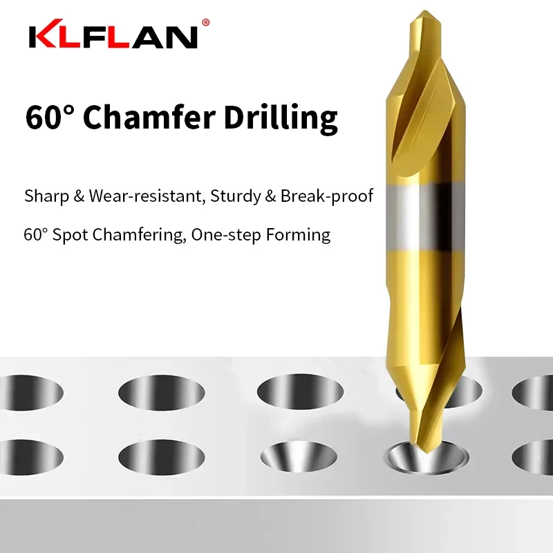 KLFLAN Ti-Coated Cobalt-Containing Combined Center Drill 60° Countersink Chamfer Spot Drill Integrated Centering And Chamfering